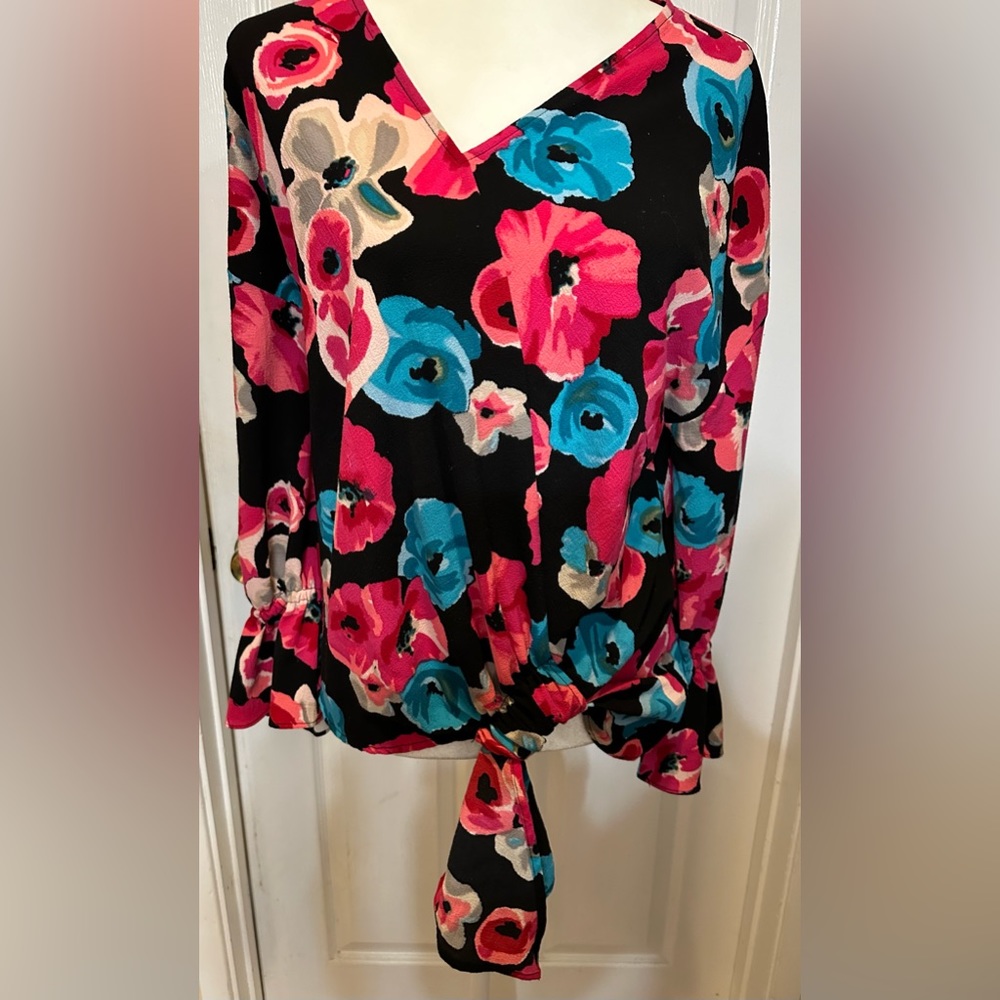 Juicy Couture black blue pink floral top summer  tropical colorful size large - Picture 5 of 10